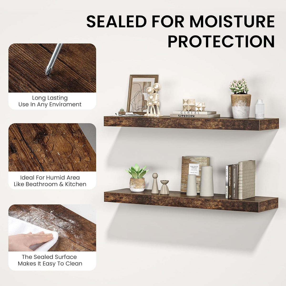 Floating Shelves for Wall, 48"W x 9.3"D x 1.5"H, Wooden Wall Mounted Display Shelf with Invisible