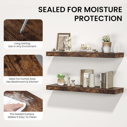 Floating Shelves for Wall, 48"W x 9.3"D x 1.5"H, Wooden Wall Mounted Display Shelf with Invisible
