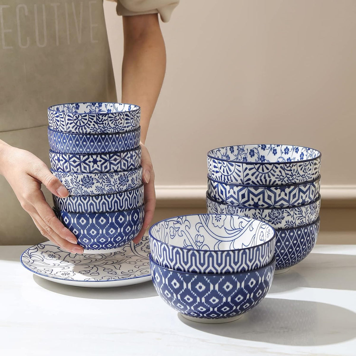 Selamica Ceramic 12 OZ Dessert Bowls Set, Ice Cream Bowls, 4.7 Inch Small Bowls for Snack, Side