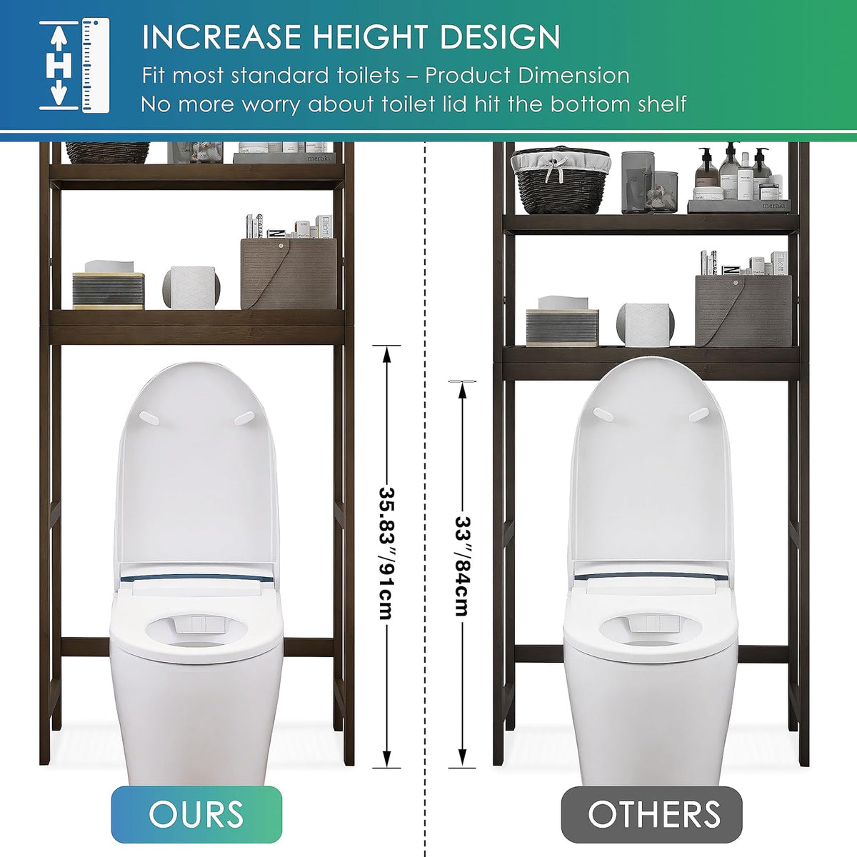 SMIBUY Bathroom Storage Shelf, Bamboo Over-The-Toilet Organizer Rack, Freestanding Toilet Space