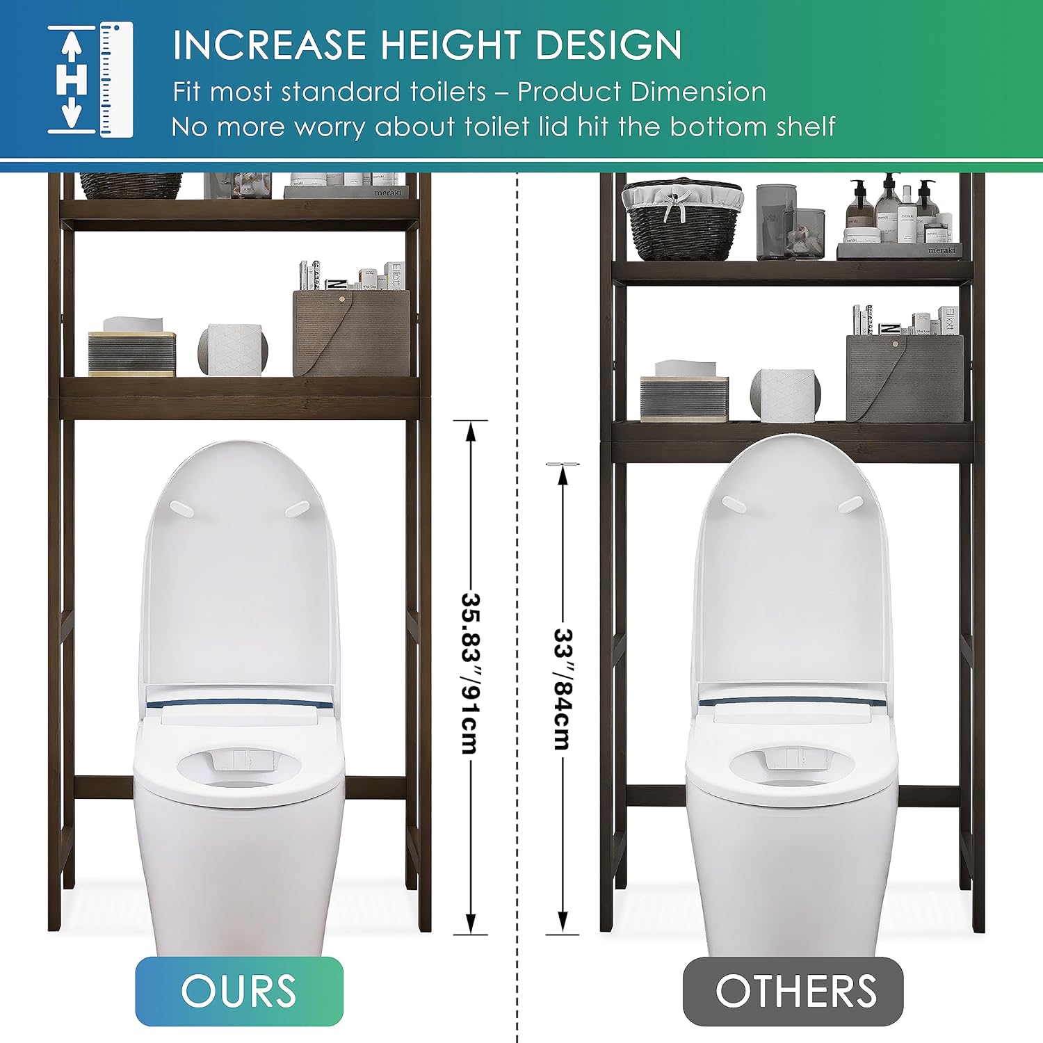 SMIBUY Bathroom Storage Shelf, Bamboo Over-The-Toilet Organizer Rack, Freestanding Toilet Space