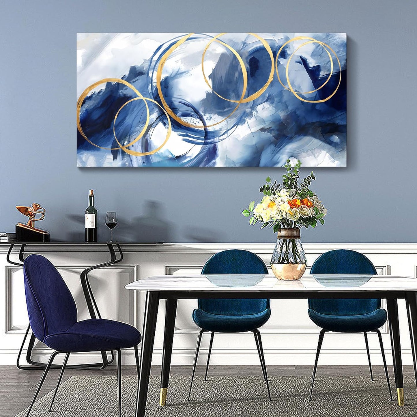 AJAZIKO Large Art For Wall Abstract Wall Decor Blue Modern Art Wall Decor Artwork For Walls Living