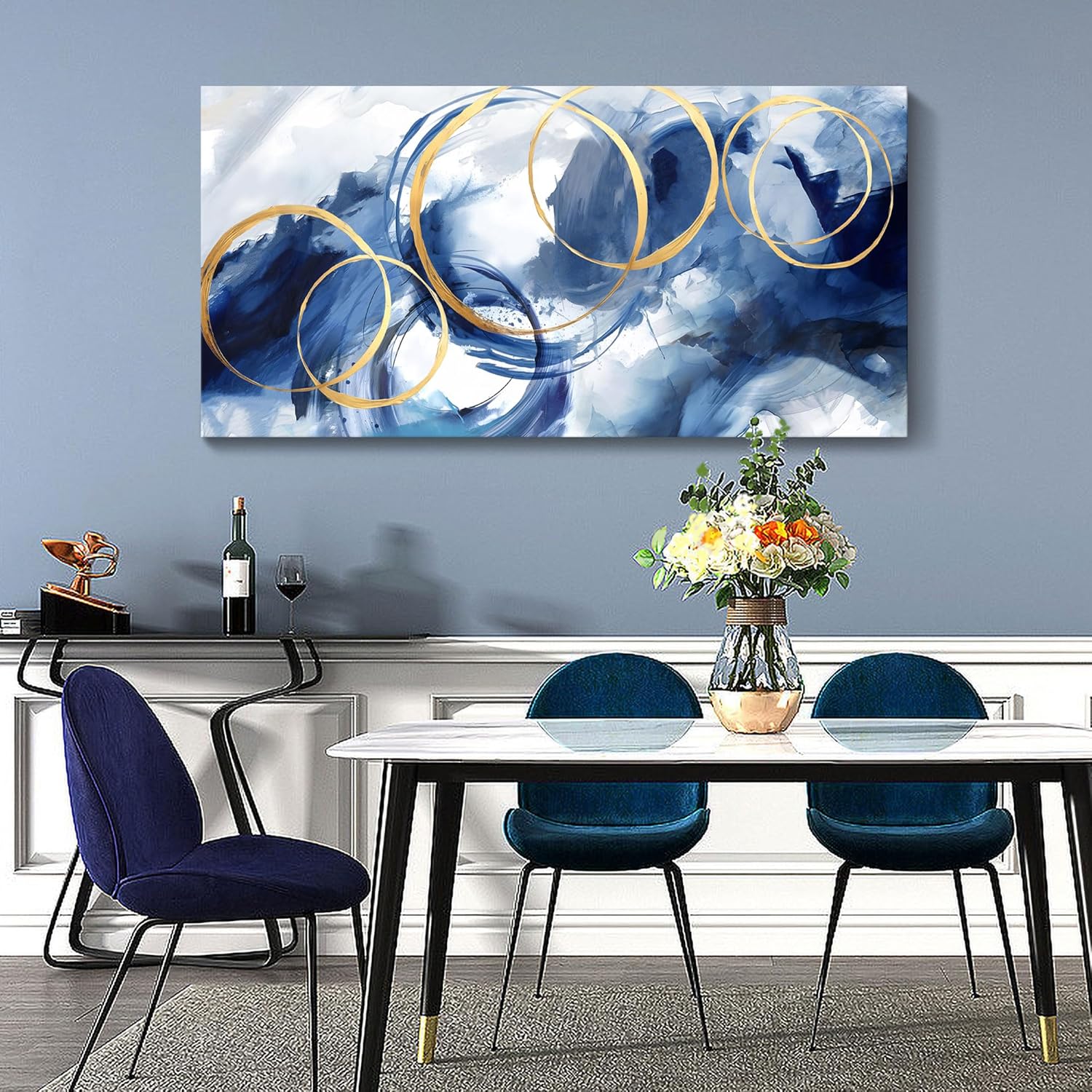 AJAZIKO Large Art For Wall Abstract Wall Decor Blue Modern Art Wall Decor Artwork For Walls Living
