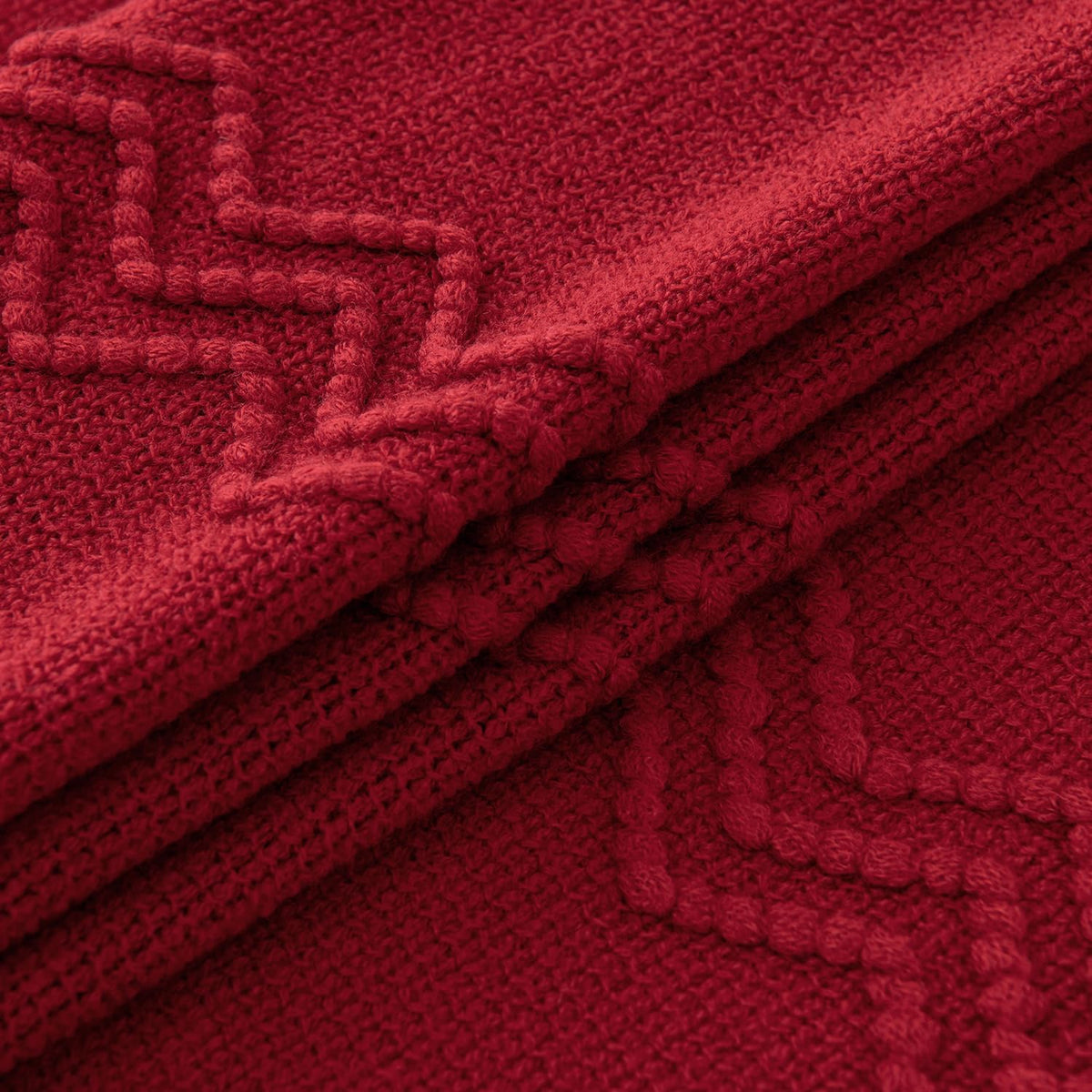 MIULEE Burgundy Red Knitted Throw Blanket for Couch Boho Textured Cozy Woven Blanket with Tassels