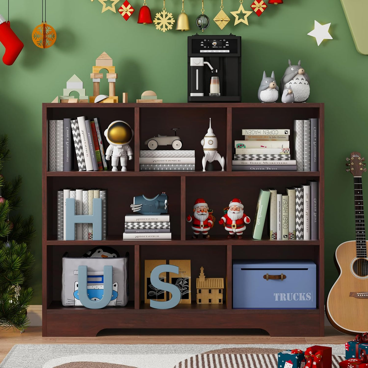 Book Shelf Set of 2, 8 Cubes Storage Organizer, 3-Tier Open Shelf Wooden Bookcase, Freestanding