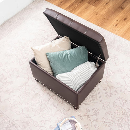 Joveco Leather Storage Ottoman Bench Rectangle 24 Inch Foot Rest Ottomans Stool for Living Room