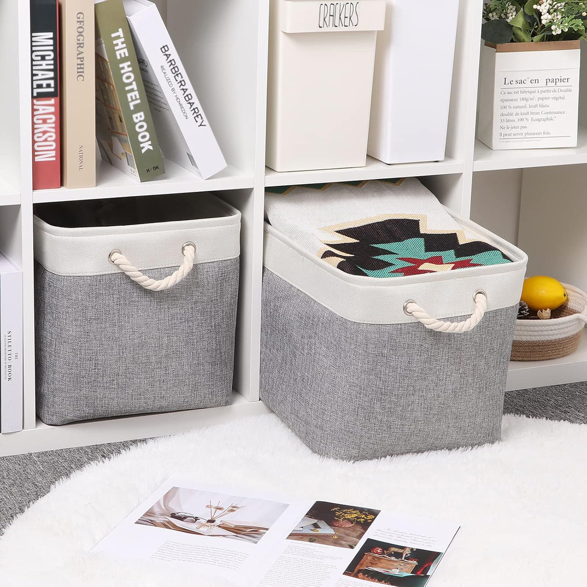 Bidtakay Storage Baskets for Organizing Large Storage Bins for Shelves 2 Pack 16x12 in Fabric