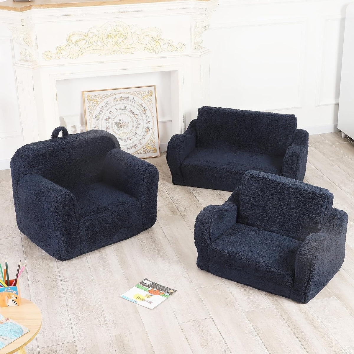 Kids Chairs for Toddler, 2-in-1 Toddler Soft Sherpa Couch Fold Out, Convertible Sofa to Lounger for