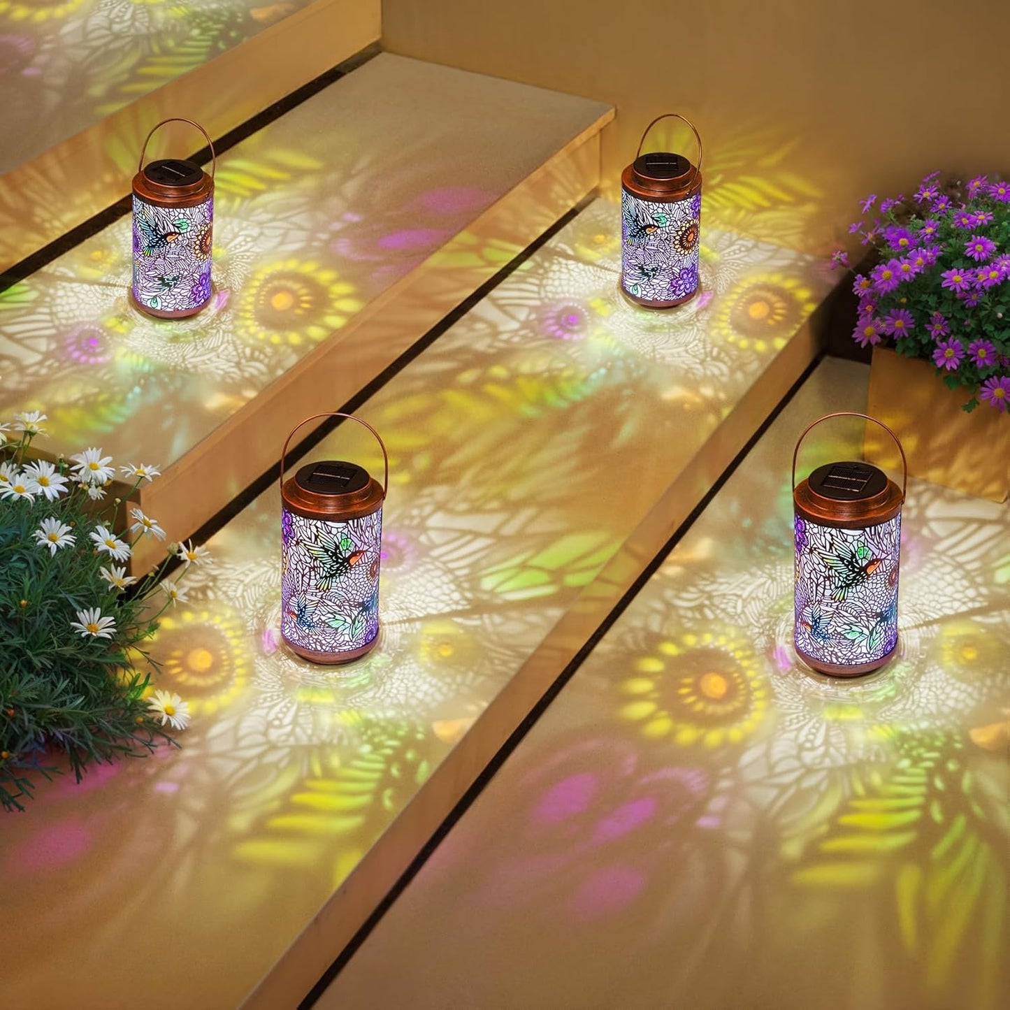 2Pack Solar Lanterns Outdoor Waterproof Hummingbird Colorful Garden Gifts for Mom, Multicolor Solar