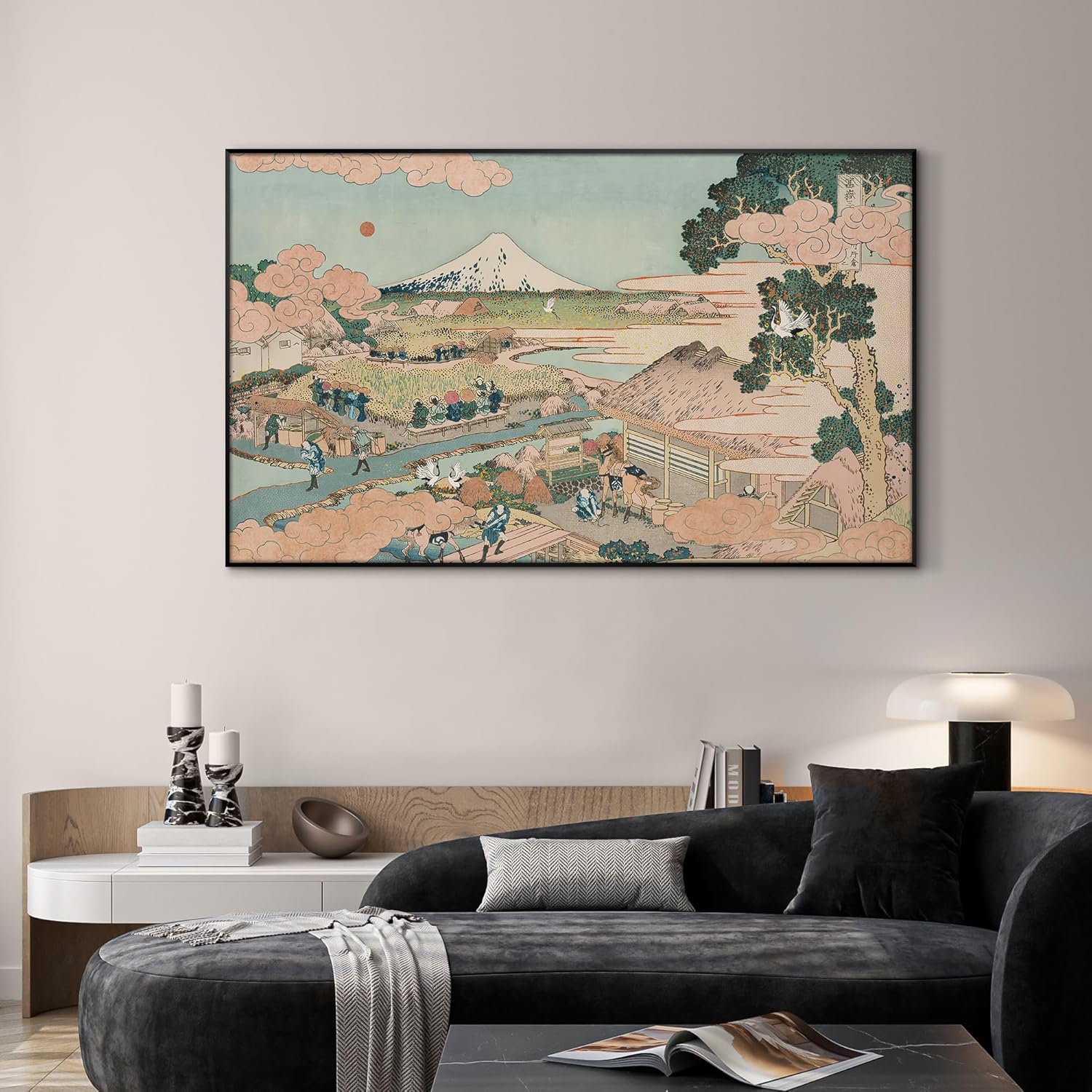 SIGNWIN 30"x60" Extra Large Framed Wall Art Japanese Ukiyo-e Landscape, Timeless Mt. Fuji Scene for