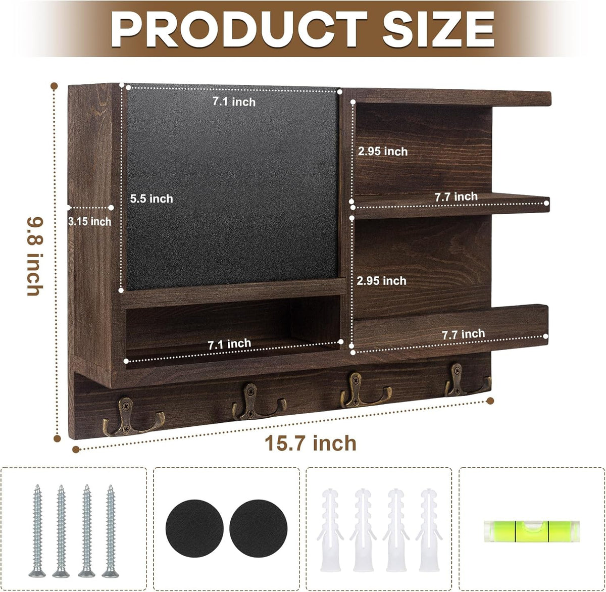 Key Holder for Wall, Mail Organizer Wall Mount with Key Hooks and Chalkboard & Mirror for