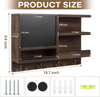 Key Holder for Wall, Mail Organizer Wall Mount with Key Hooks and Chalkboard & Mirror for