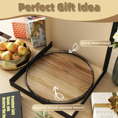 Acacia Wood 18" Lazy Susan Turntable Organizer for Table Top, Farmhouse Large Round Lazy Susan for