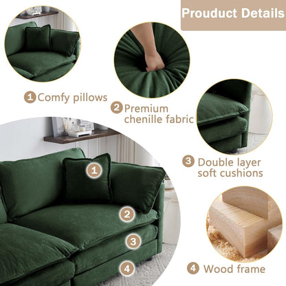 Sectional Sofa 4 Seater with Movable 1 Ottoman,Oversized Modular Couch Deep Seat (Green, 146.5