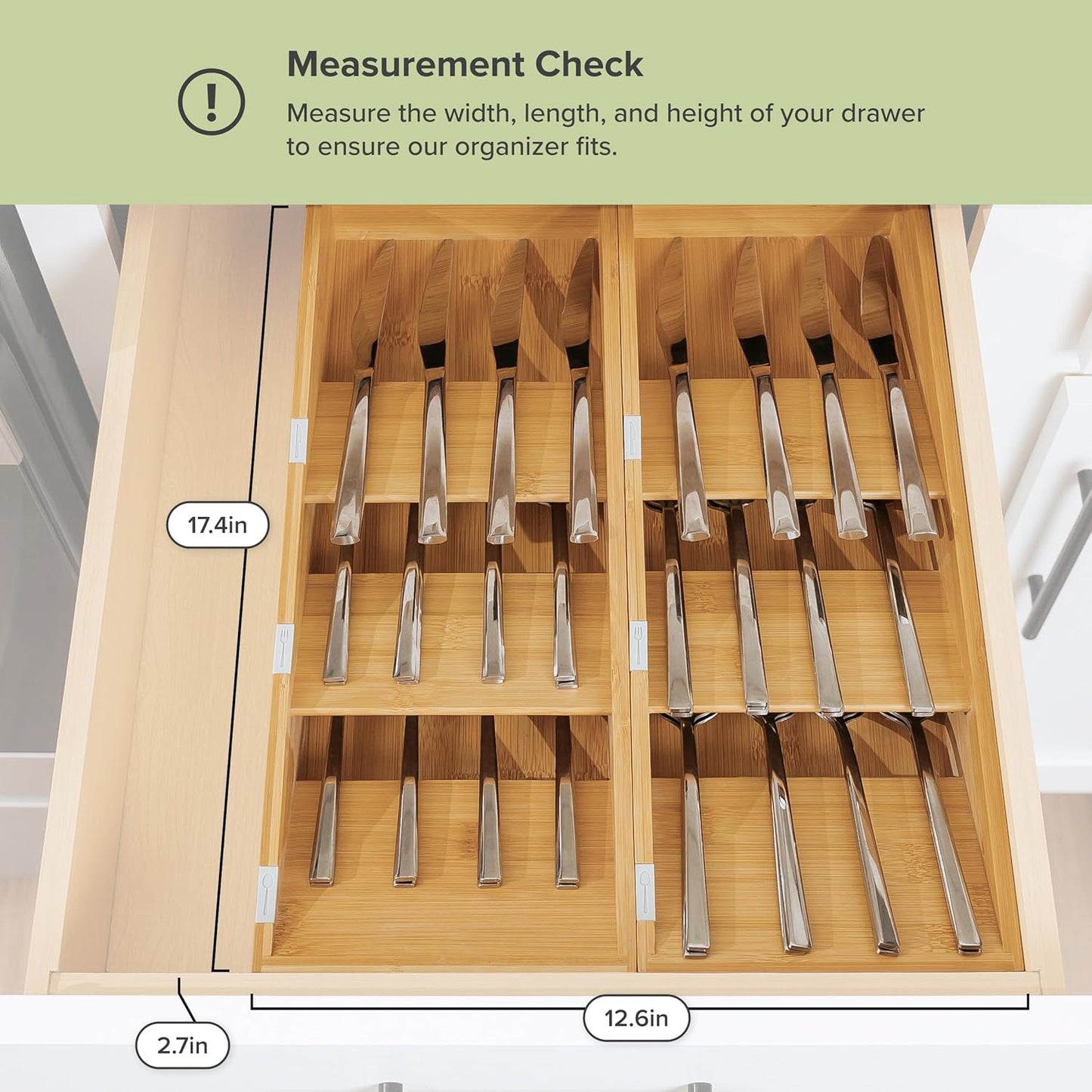 Premium Cutlery, Flatware, and Silverware Drawer Organizer – Slanted 3-Compartment Design with