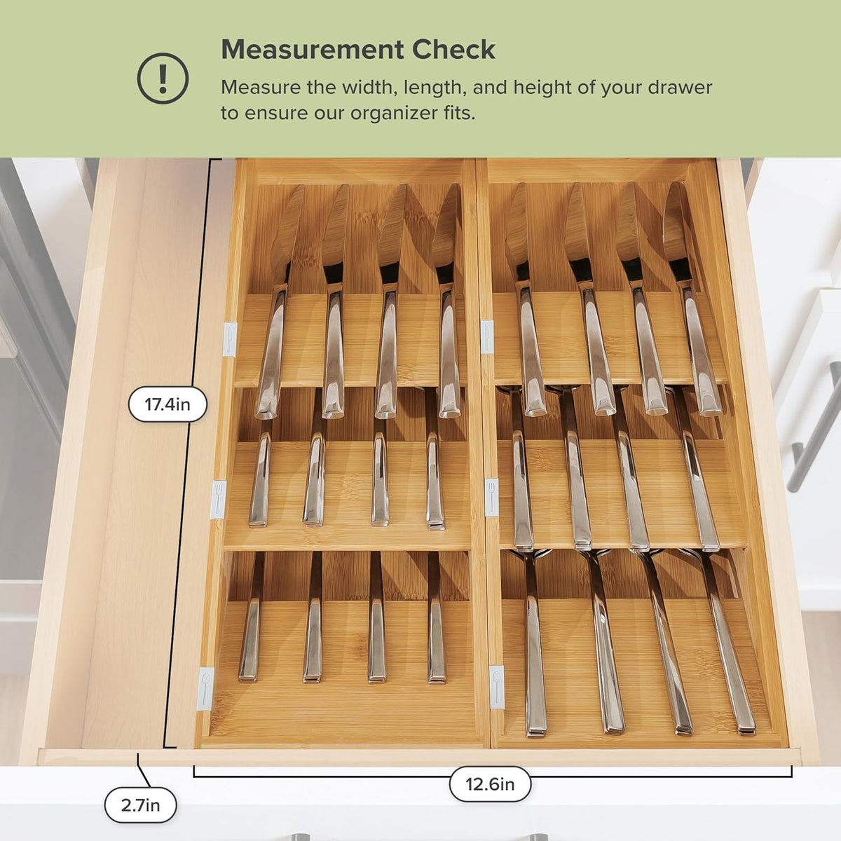 Premium Cutlery, Flatware, and Silverware Drawer Organizer – Slanted 3-Compartment Design with