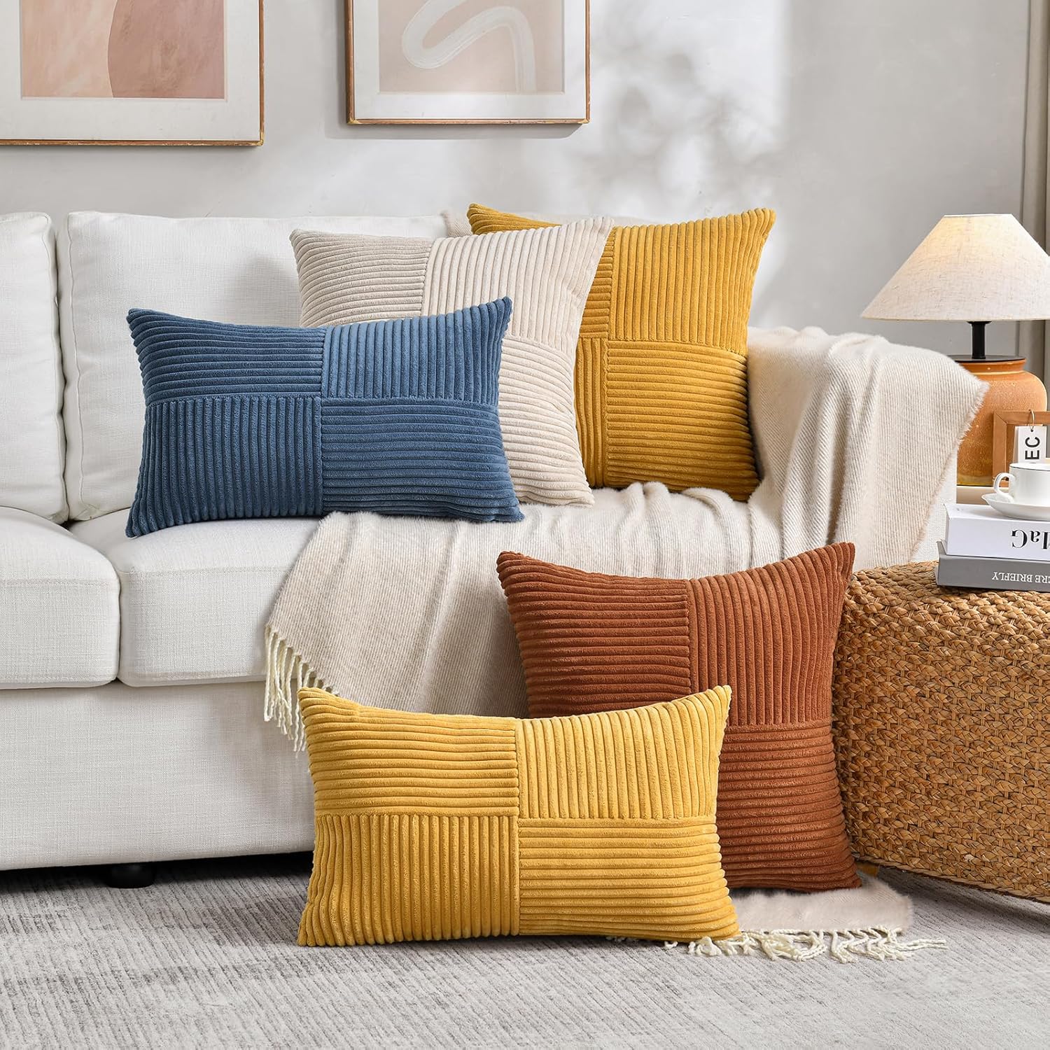 Fancy Homi 2 Packs Rust Boho Decorative Throw Pillow Covers 18x18 Inch for Couch Bed Sofa