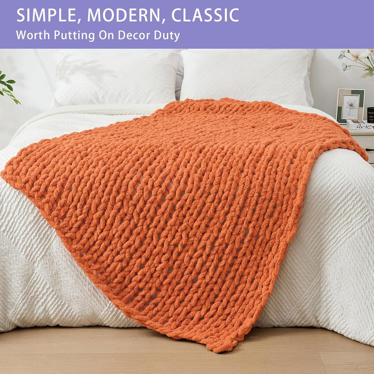 Bigacogo Chunky Knit Throw Blanket for Couch, 40x60 inches, 100% Hand Knitted with Thick Jumbo