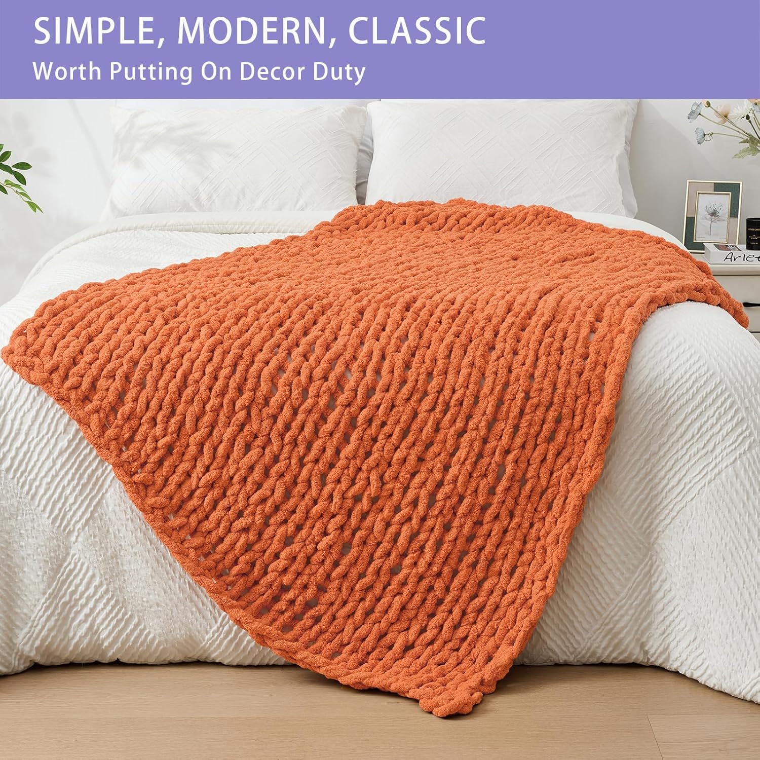 Bigacogo Chunky Knit Throw Blanket for Couch, 40x60 inches, 100% Hand Knitted with Thick Jumbo