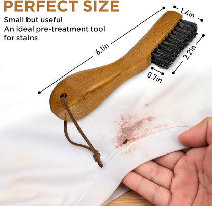 TAKAVU Stain Brush, Laundry Brush for Stain Removal, Natural Black Boar Bristle Cleaning Brush with
