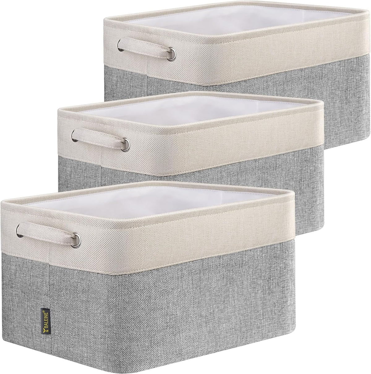 BALEINE 3 Pack Fabric Storage Bins for Shelves, Linen Storage Baskets for Organizing, Decorative