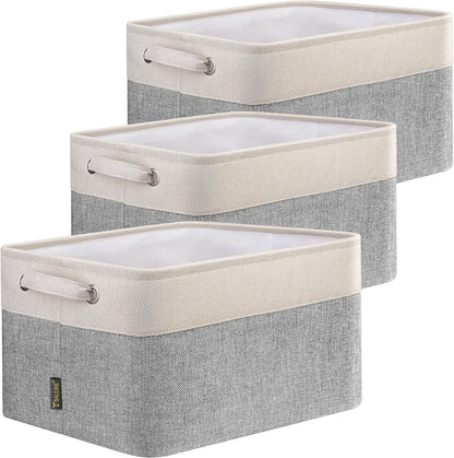BALEINE 3 Pack Fabric Storage Bins for Shelves, Linen Storage Baskets for Organizing, Decorative
