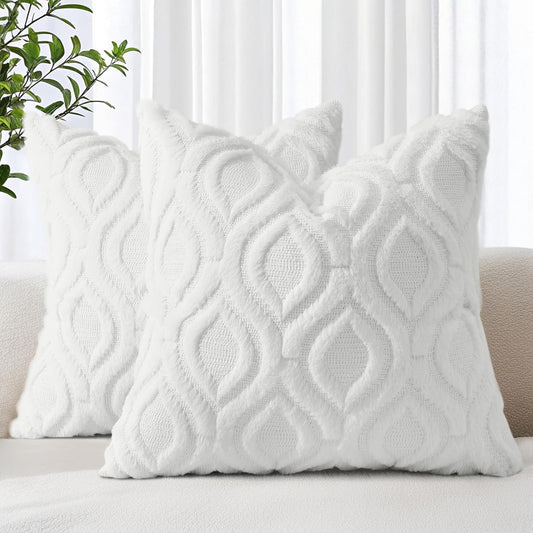 decorUhome Throw Pillow Covers 20x20 Inch Set of 2, Soft Plush Decorative Faux Fur Cream Beige
