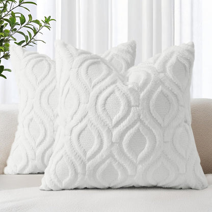 decorUhome Throw Pillow Covers 26x26 Inch Set of 2, Soft Plush Decorative Faux Fur Cream Beige
