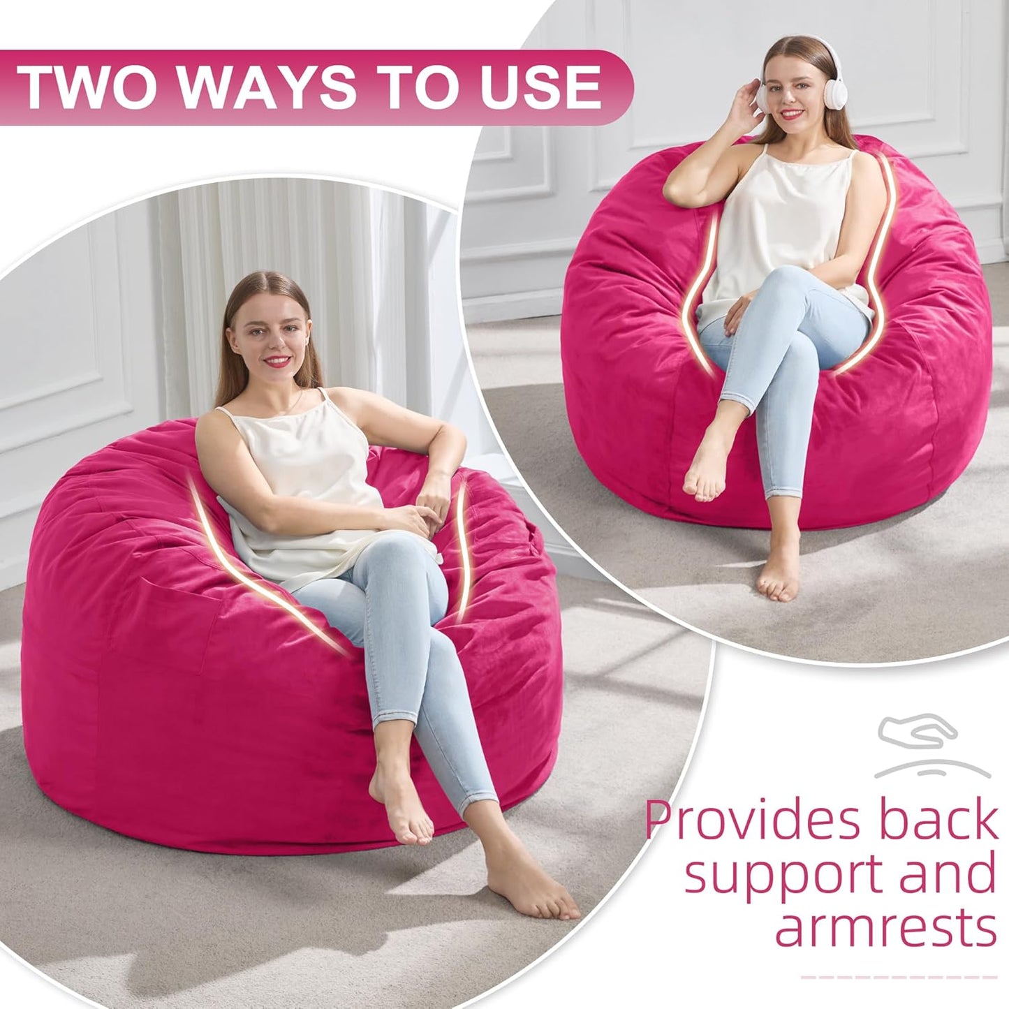 Hobestluk 3FT Bean Bag Chair Giant Bean Bag Chairs for Adults Large Bean Chairs with Removable
