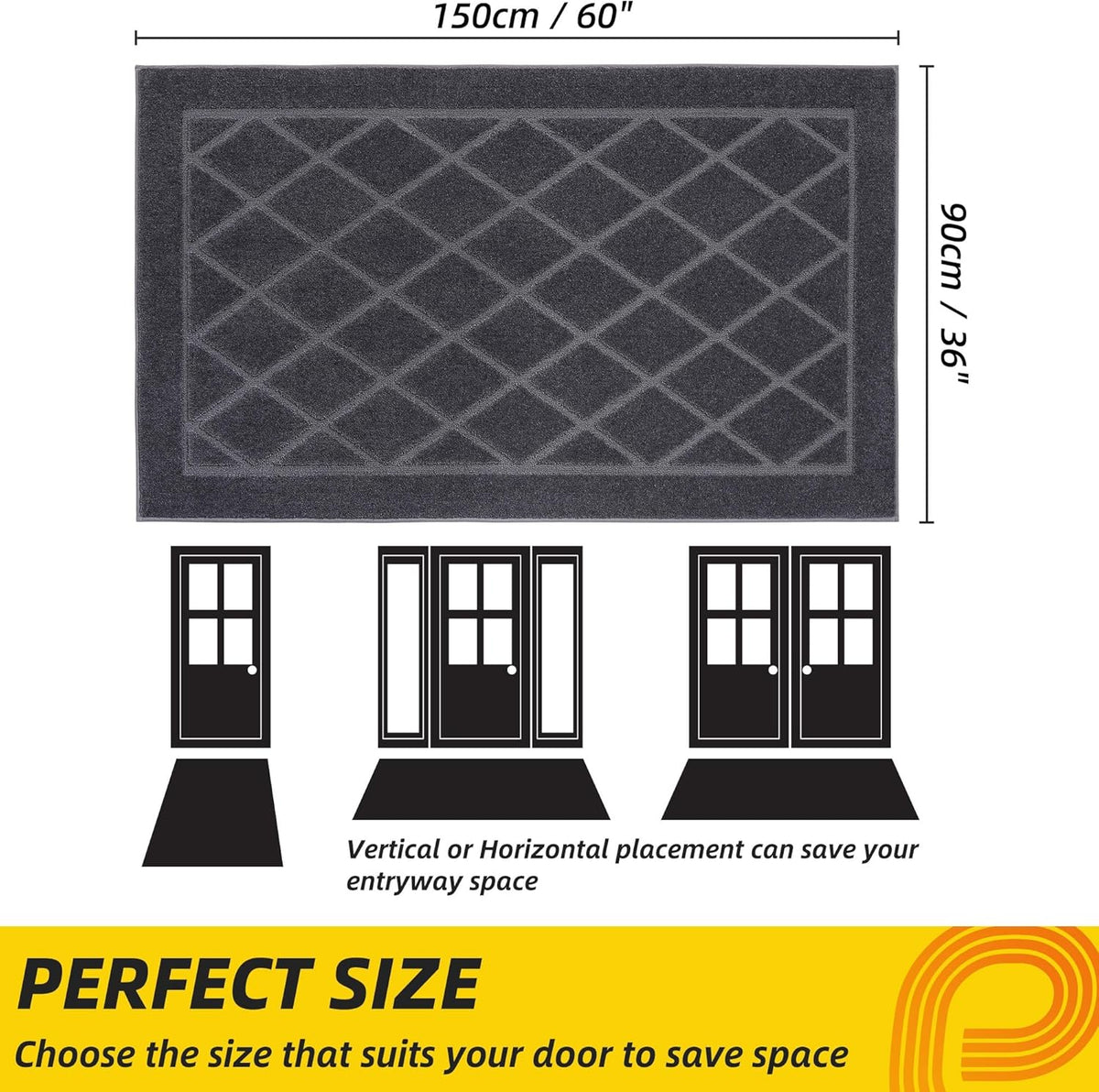 JSEI Dirt Trapper Door Mat 36"x60", Non-Slip Washable Entryway Mats, Dog Door Mat, Stain Resistant
