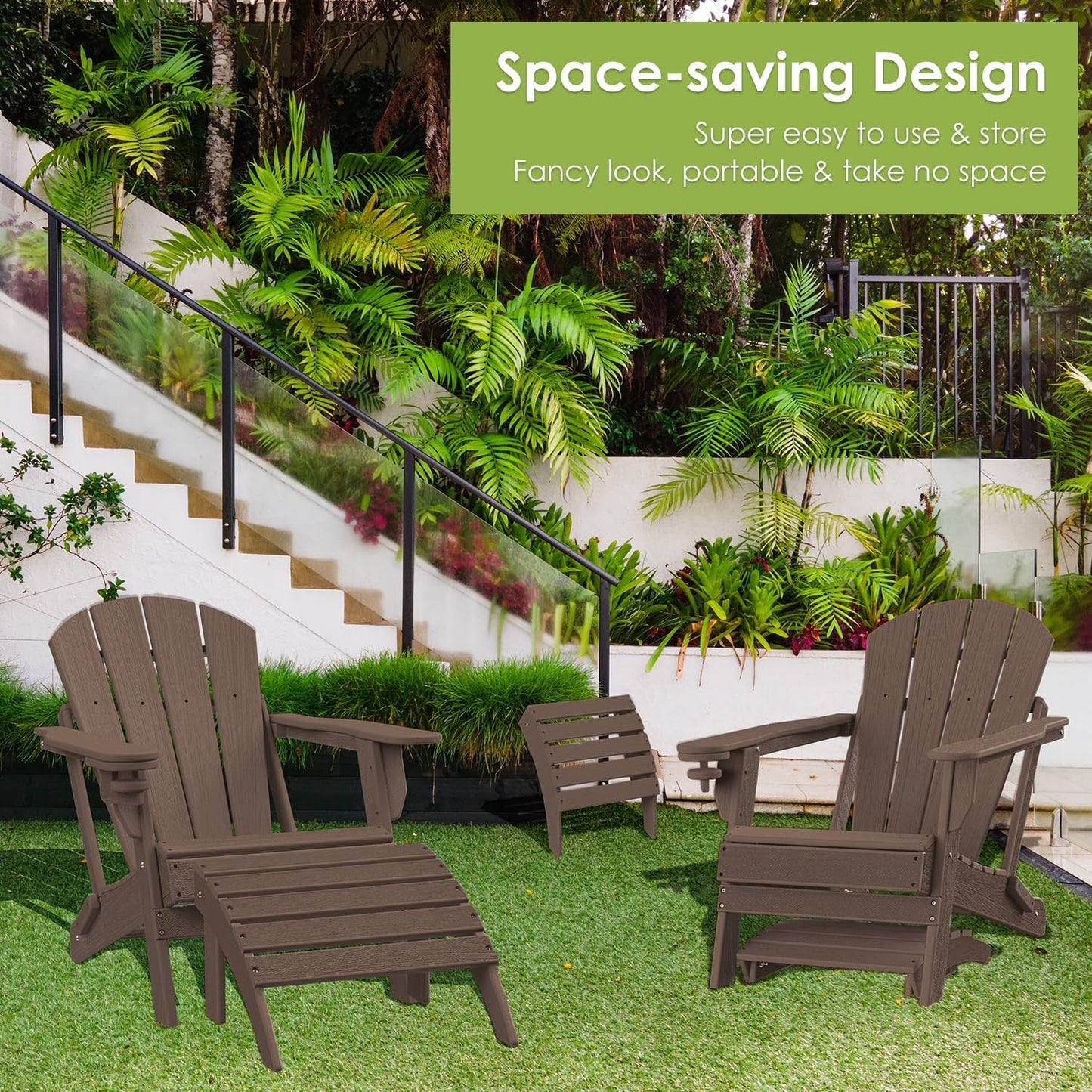 GREENVINES Adirondack-Ottoman | Wood Grain | Set of 2 | HDPE Plastic | Outdoor Footrest | All