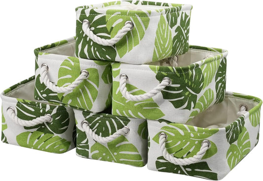 Organization and Storage Basket for Shelves - Small 6 Pack Fabric Storage Bin Collapsible Baskets