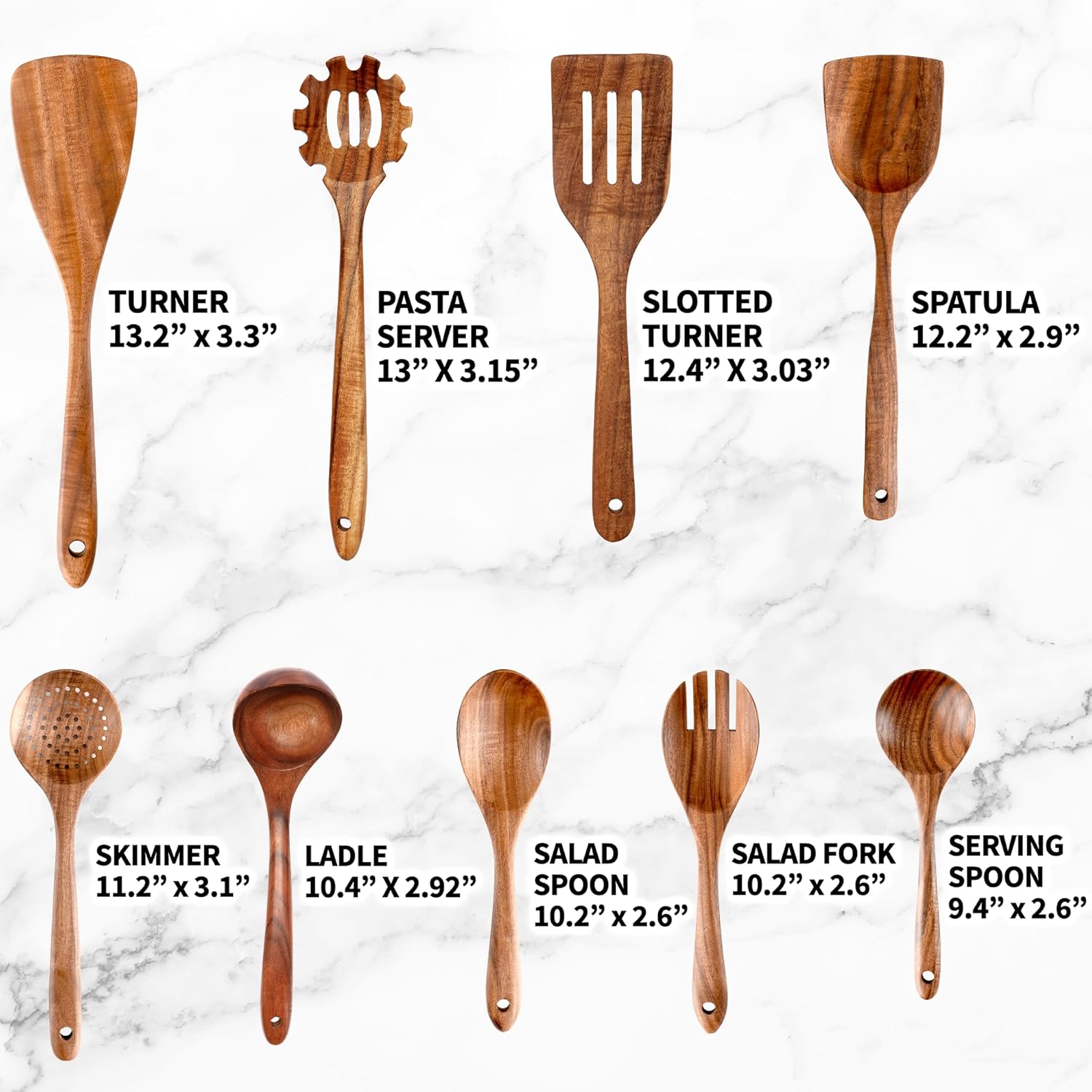 Zulay Kitchen 9-Piece Teak Wooden Utensils for Cooking - Natural Teak Utensil Set with Premium Gift