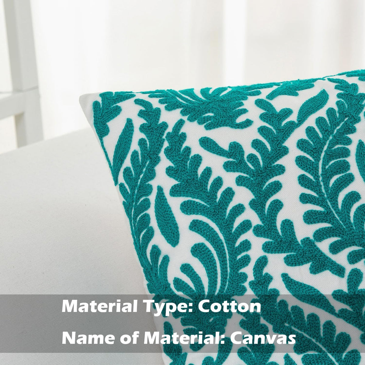 HWY 50 Teal Decorative Throw Pillow Covers 18x18 Inch (1 Piece), Embroidered Cotton Farmhouse