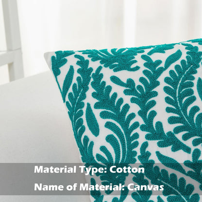 HWY 50 Teal Decorative Throw Pillow Covers 18x18 Inch (1 Piece), Embroidered Cotton Farmhouse