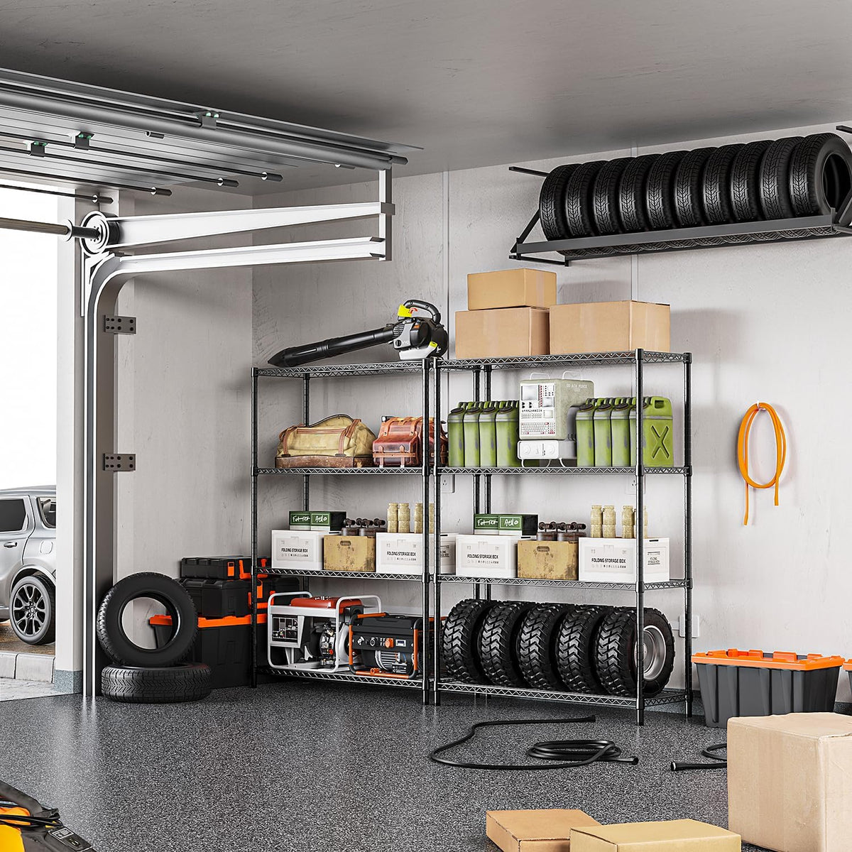 IZEUK 1400 LBS Garage Black Shelving Wide Storage Shelves 4 Tier Adjustable Heavy Duty Metal Wire