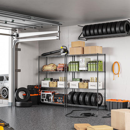 IZEUK 1400 LBS Garage Black Shelving Wide Storage Shelves 4 Tier Adjustable Heavy Duty Metal Wire