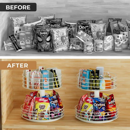 Snack Organizer - Versatile Snack Storage 2 Tier Lazy Susan with Convenient Grab-and-Go Design