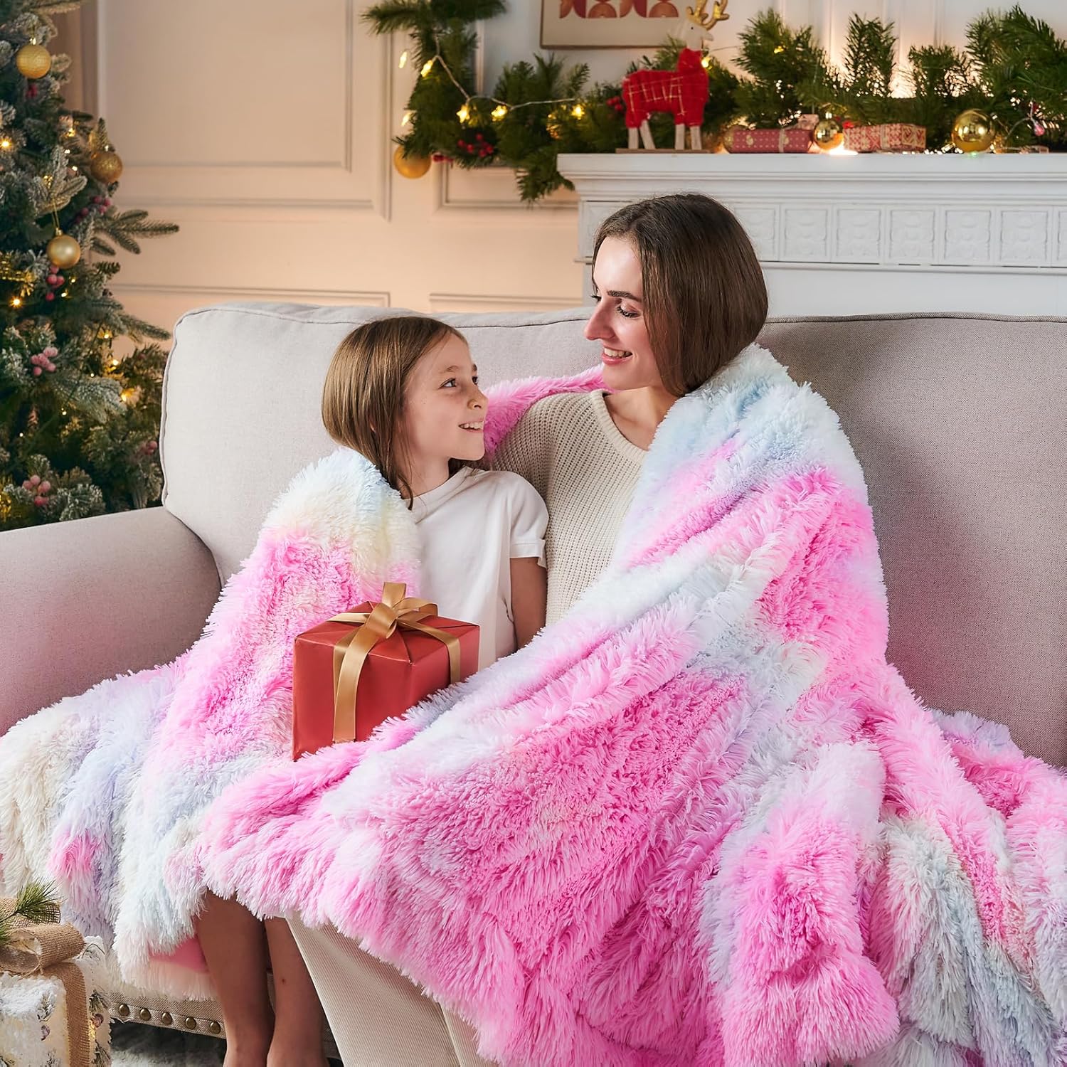 GONAAP Fuzzy Faux Fur Throw Blanket Twin Size Tie-dye Rainbow Super Soft Cozy Plush Fuzzy Shaggy