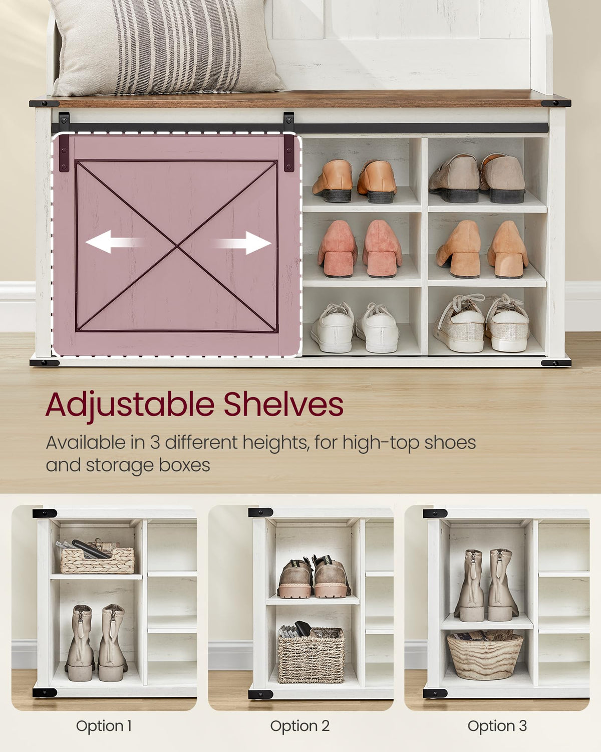 VASAGLE Hall Tree with Bench and Shoe Storage, Coat Rack with Shoe Bench, Entryway Furniture, 6
