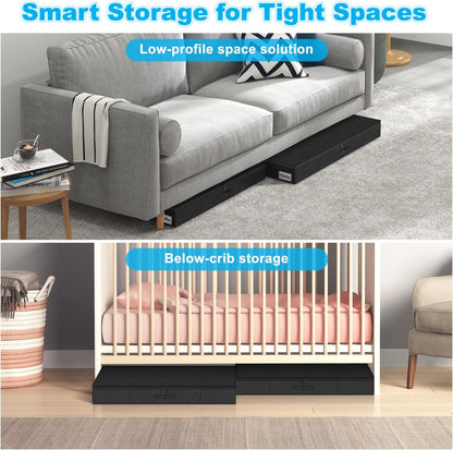 Under Bed Storage Container Bins 2 Pack, 4.5 Inch Slim Low Profile Underbed Clothes Storage