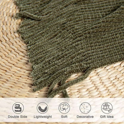 lifein Throw Blanket for Couch, Soft Green Boho Decor Bed Throw,Cozy Knitted Chenille Farmhouse