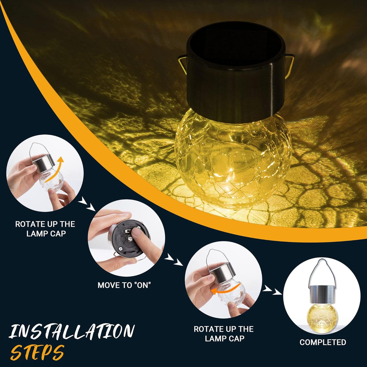 GIGALUMI 16 Pack Solar Hanging Lights for Christmas Decoration - Cracked Glass Solar Lights Outdoor