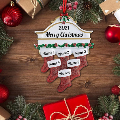 Amlion Personalized Ceramic Christmas Stocking Ornaments, Family of 2-8, Custom Names, Traditional