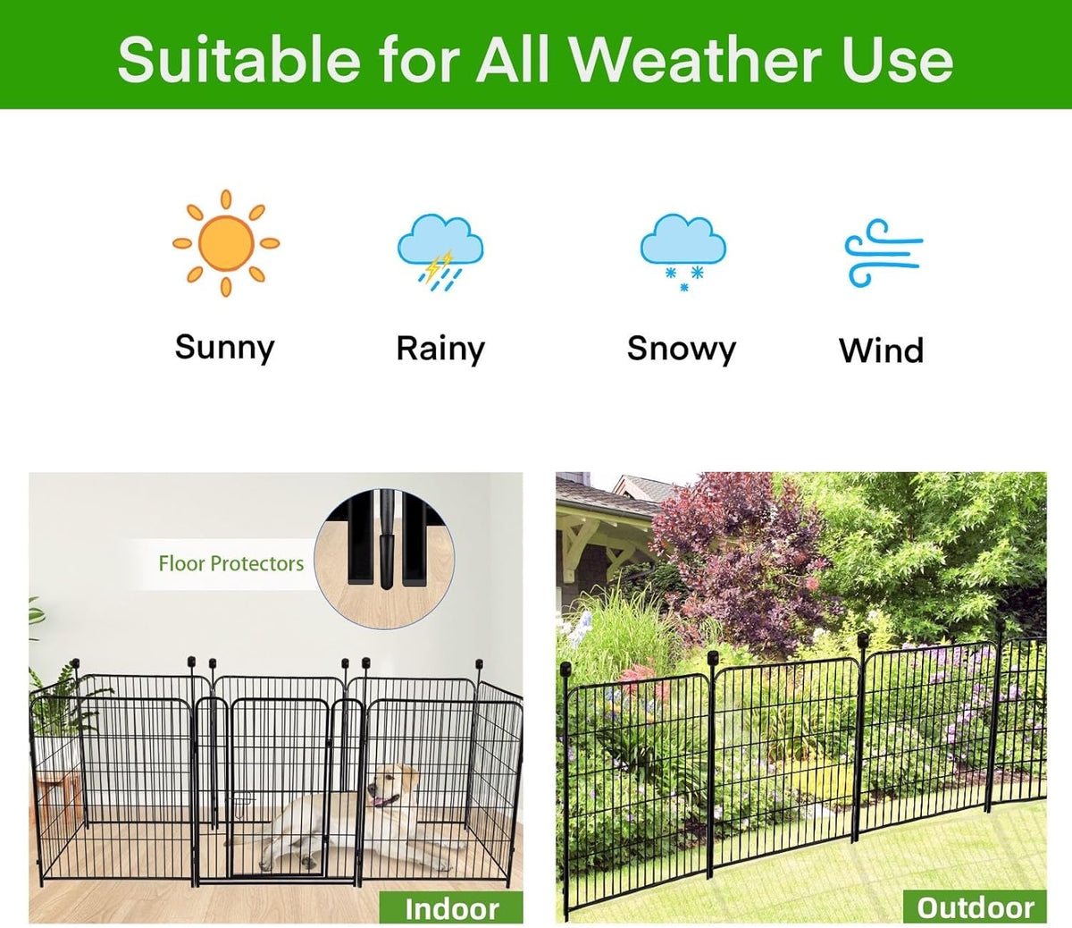 Doorless 54in(H) Garden Fence Animal Barrier, 8 Panels Total 17.7 Ft(L) Outdoor Dog Fence, Black