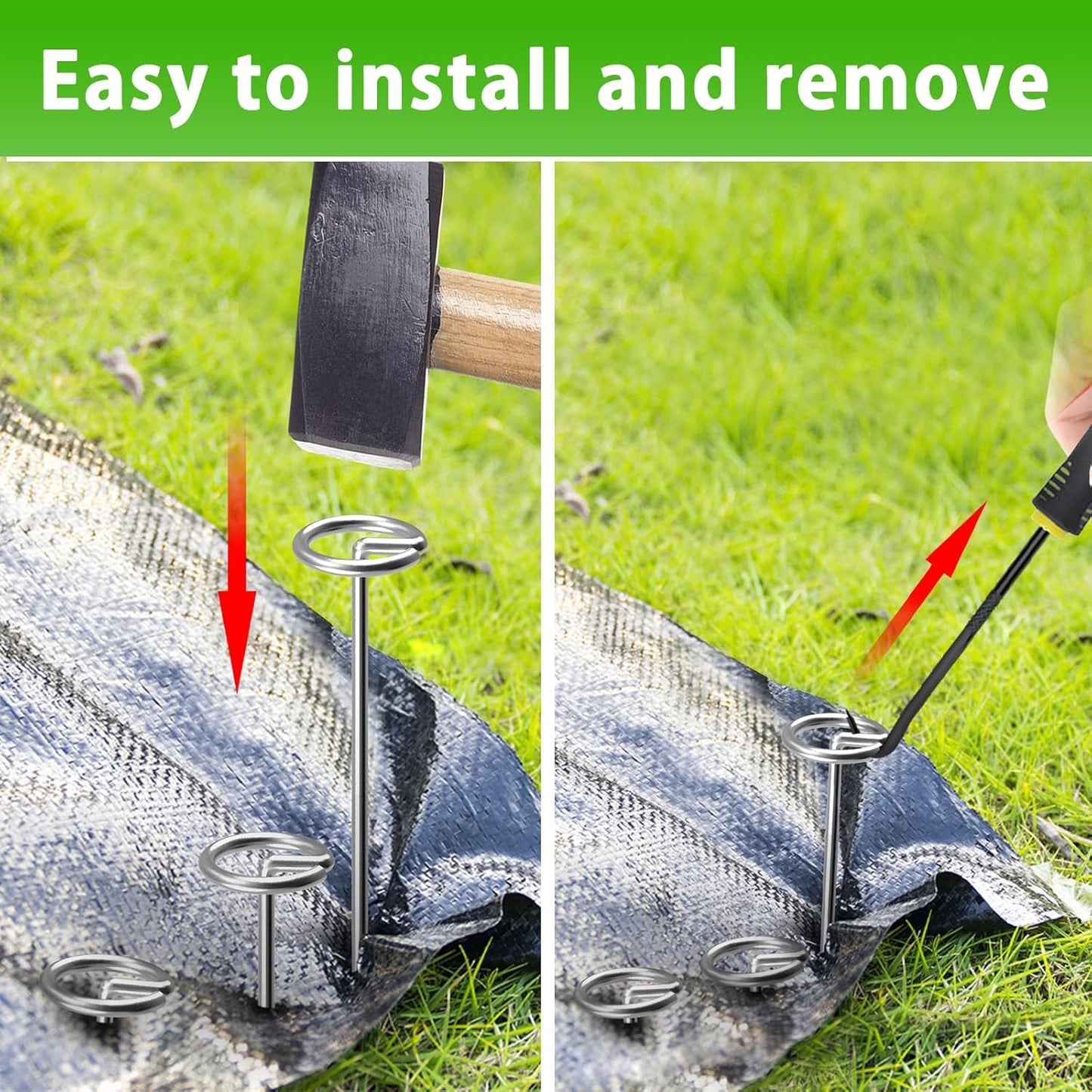 40 Pack Heavy Duty 8 Gauge Galvanized Landscape Fabric Pins, 6 Inch G-Shaped Round Top Weed Barrier