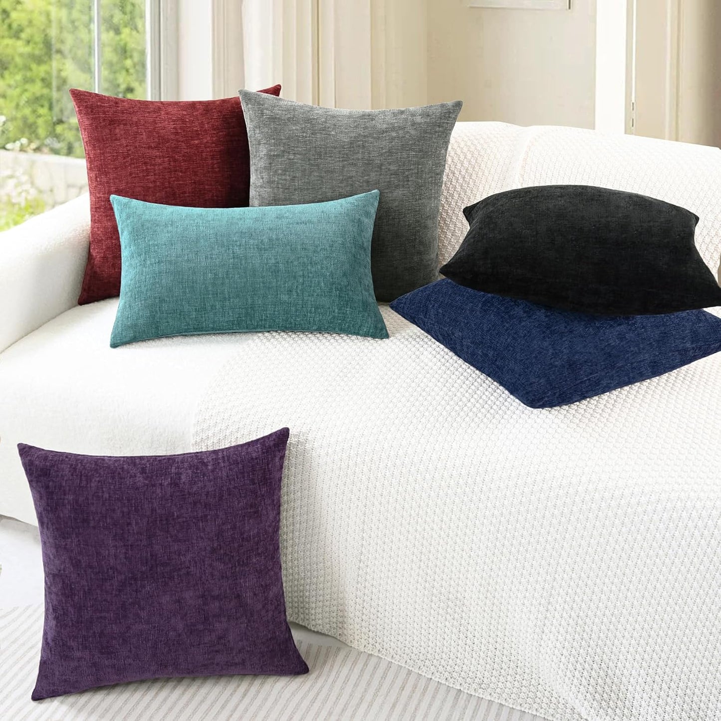 CaliTime Throw Pillow Covers Decorative 12 X 20 Inches Pack of 2 Cozy Chenille Cushion Cases for
