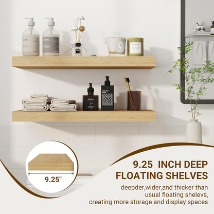 24 Inch Floating Shelves, 3D Textured Wood Grain, 24"x9.25"x1.5" Inch Deep Floating Shelves for