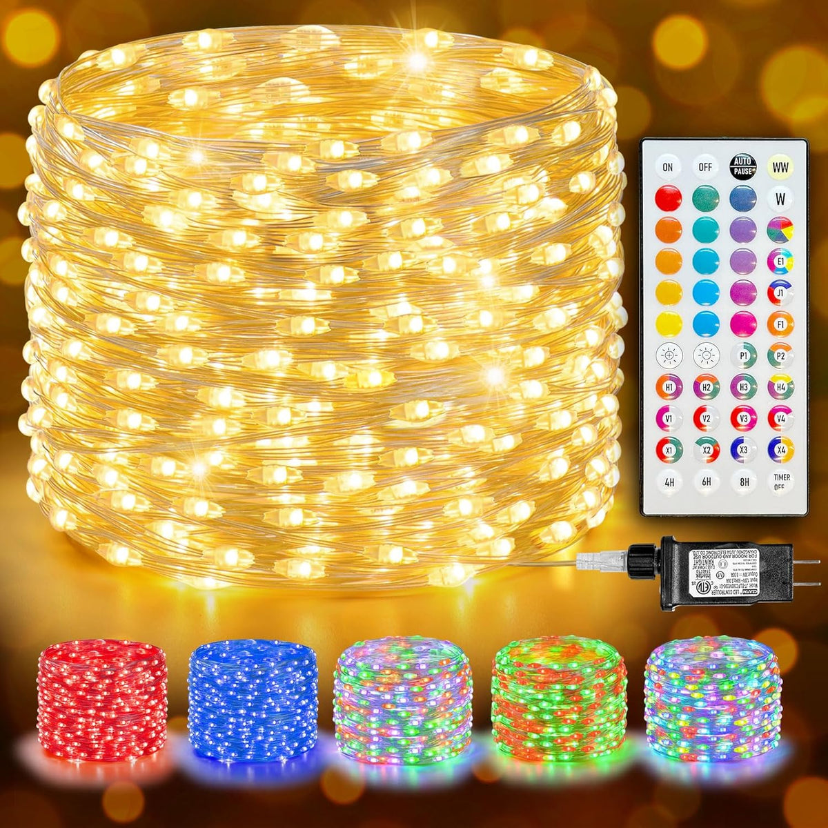 LitHome 400LED 130FT Christmas Led Fairy Lights with Remote, Color Changing Fairy Lights Plug in, 9