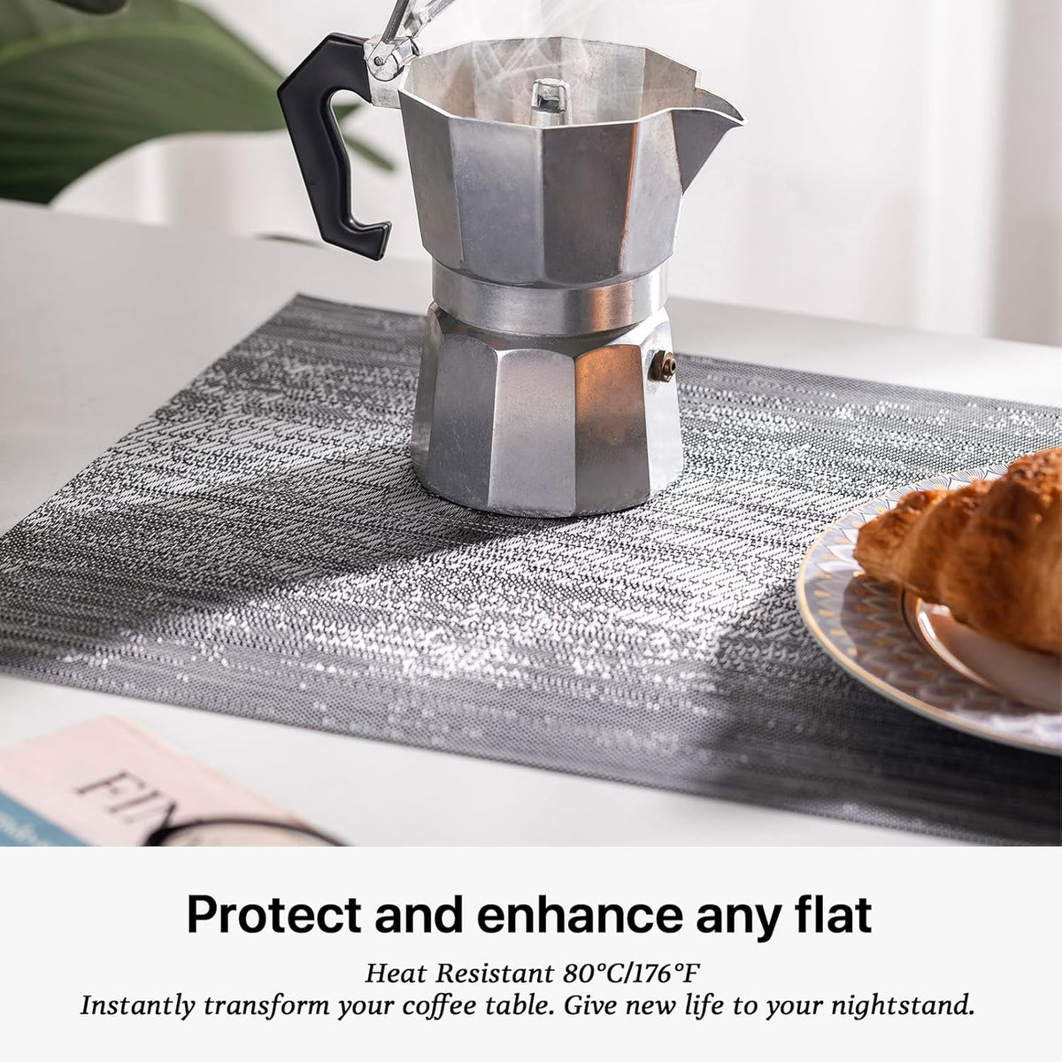 LEXMORE Placemats Set of 8 Vinyl/Plastic Woven Place Mats for Kitchen Table Indoor/Outdoor Washable